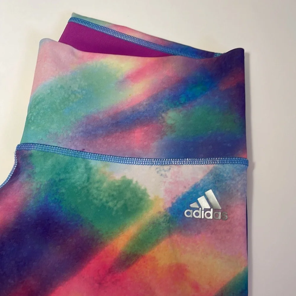 Adidas Climalite Cropped Leggings Size M Rainbow Watercolor - Picture 3 of 6